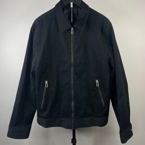 HM Mens Harrington Jacket Black Cotton Twill Full Zip Coat Large 06008857